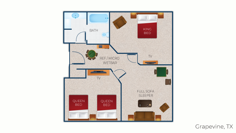 The floor plan for the Brown Bear King Suite